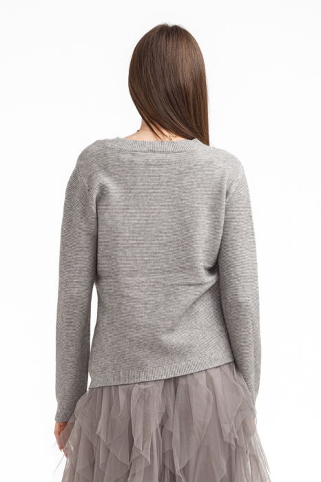 Rochie suprapusa din tulle cu volane cu pulover asimetric cu fermoar, gri [4]