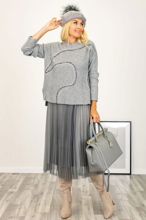 Rochie suprapusa din tulle plisat, cu puloveras, gri