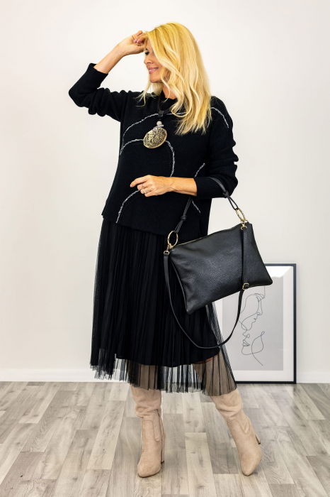 Rochie suprapusa din tulle plisat, cu puloveras, negru [2]