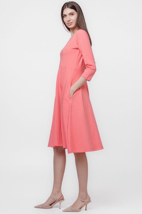 Rochie clos, taiata in talie, cu buzunare ascunse, din bumbac corai [2]