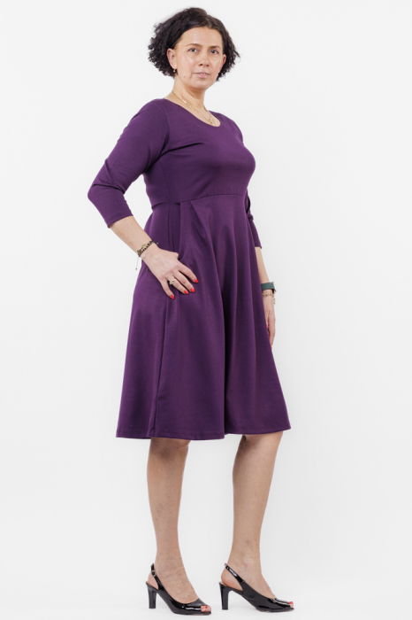 Rochie taiata in talie din jerseu de vascoza, mov inchis [2]