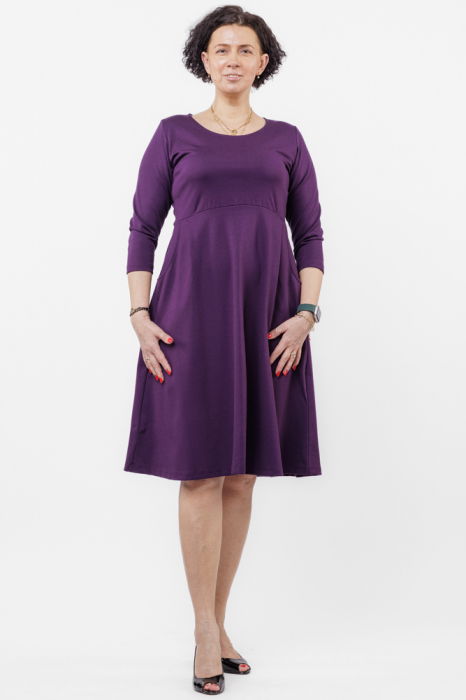 Rochie taiata in talie din jerseu de vascoza, mov inchis [1]