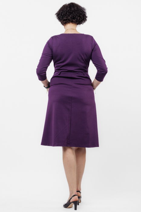 Rochie taiata in talie din jerseu de vascoza, mov inchis [3]