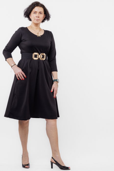 Rochie taiata in talie din jerseu de vascoza, neagra [4]