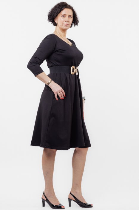 Rochie taiata in talie din jerseu de vascoza, neagra [2]