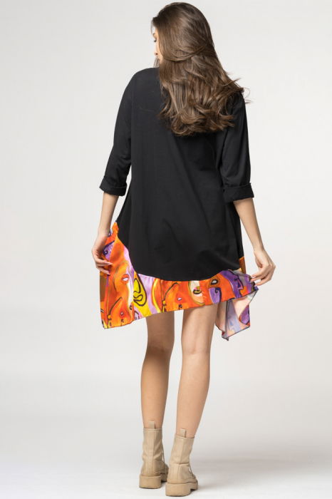 Rochie trendy cu imprimeu chipuri predominant portocaliu, din bumbac [4]