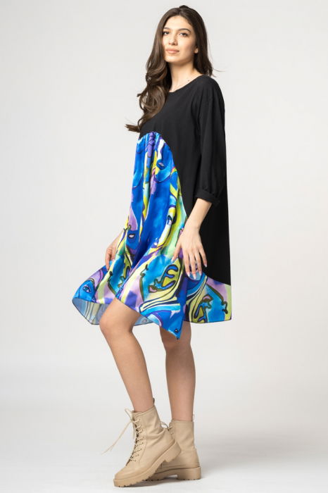 Rochie trendy cu imprimeu chipuri predominant albastru electric, din bumbac [2]
