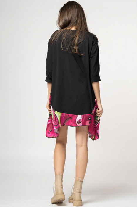 Rochie trendy cu imprimeu chipuri predominant fucsia, din bumbac [4]