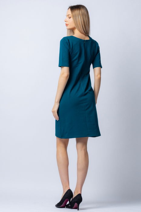 Rochie din tricot de bumbac turcoaz cu doua pisici aplicate pe piept [3]