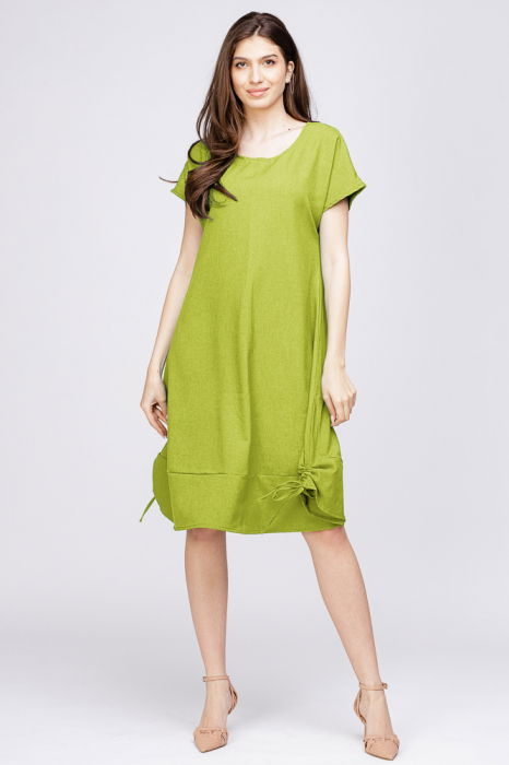 Rochie uni `A line` din in mercerizat cu sireturi laterale, verde lime [2]