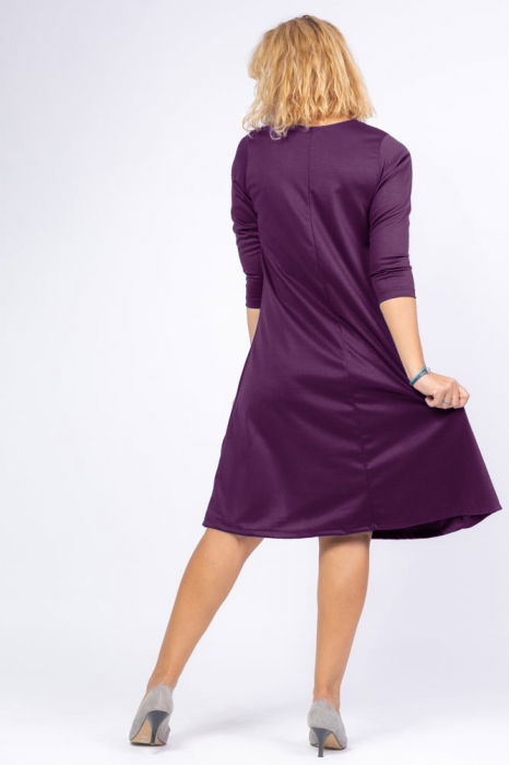 Rochie uni mov inchis `A line` midi, cu decolteu traditional [3]