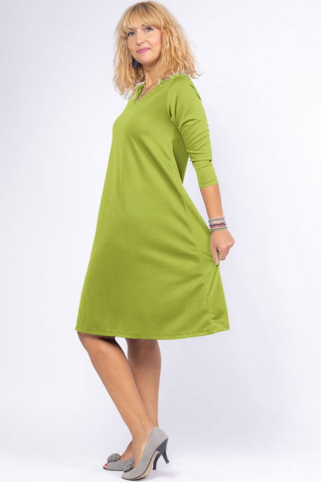 Rochie uni verde deschis `A line` midi, cu decolteu traditional [2]