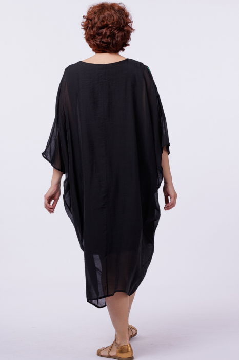 Rochie fluture, oversize, neagra, cu Y decorativ verde [4]