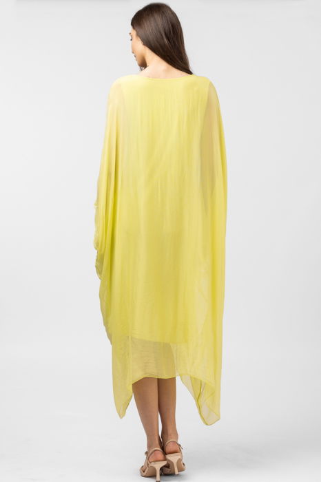 Rochie galbena, lunga, ampla, din matase si vascoza, cu detaliu sub bust, in colturi [5]