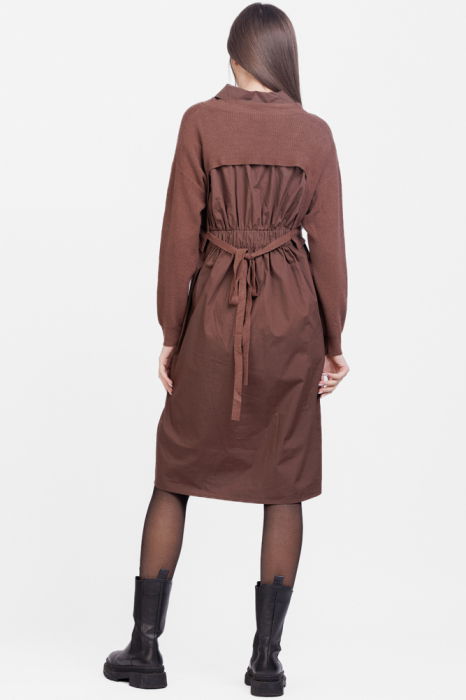 Rochie camasa din poplin de bumbac cu pulover angora, maro [4]