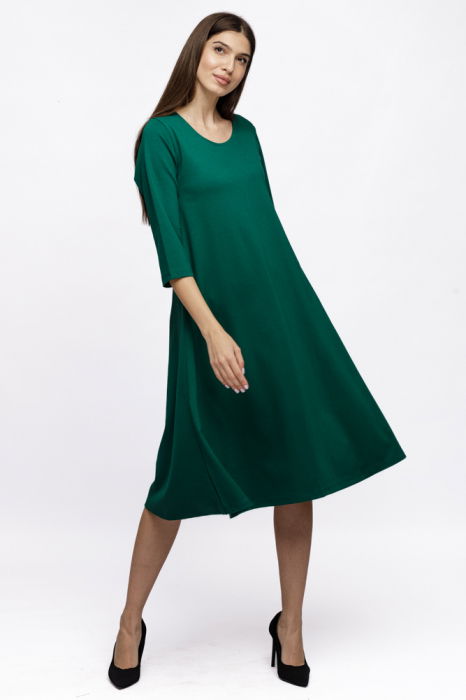 Rochie Eva midi verde A line din tricot de vascoza si decolteu rotund [2]