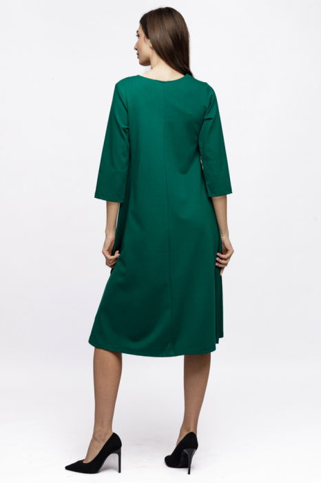 Rochie Eva midi verde A line din tricot de vascoza si decolteu rotund [4]