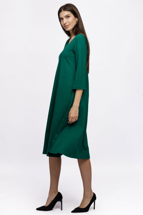 Rochie Eva midi verde A line din tricot de vascoza si decolteu rotund [3]