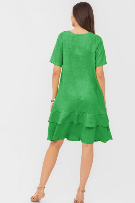 Rochie verde `A line` midi, cu doua volane poale, din in mercerizat [3]