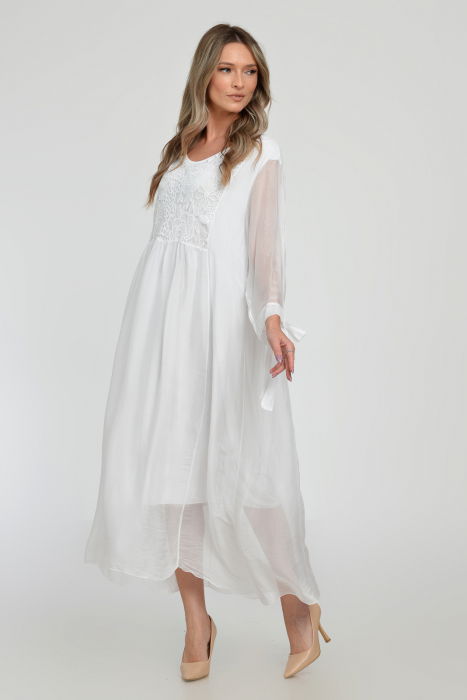 Rochie alba lunga, din matase si vascoza cu platca din dantela pe fata si pe spate [4]