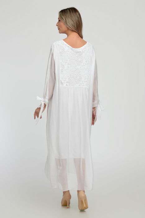 Rochie alba lunga, din matase si vascoza cu platca din dantela pe fata si pe spate [12]