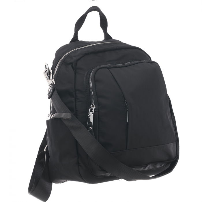 Rucsac chic din fas negru lucios, cu fermoar vertical ascuns si bareta de umar [2]