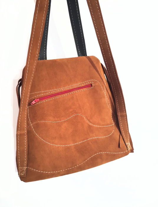 Rucsac din piele naturala camel ,cu  bufniță multicolora pictata [3]