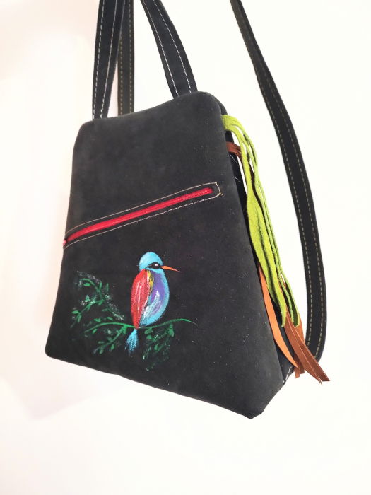 Rucsac din piele naturala cu pasarea colibri ,unicat [2]