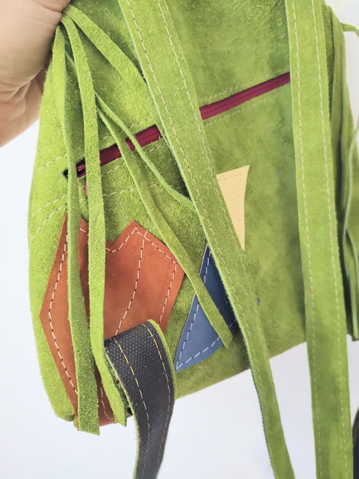 Rucsac din piele naturala olive ,cu bufniță pictată manual [3]