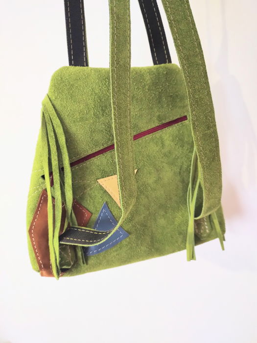 Rucsac din piele naturala olive ,cu bufniță pictată manual [2]