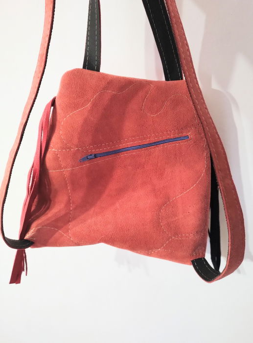 Rucsac din piele naturala roșie cu bufniță pictată [2]