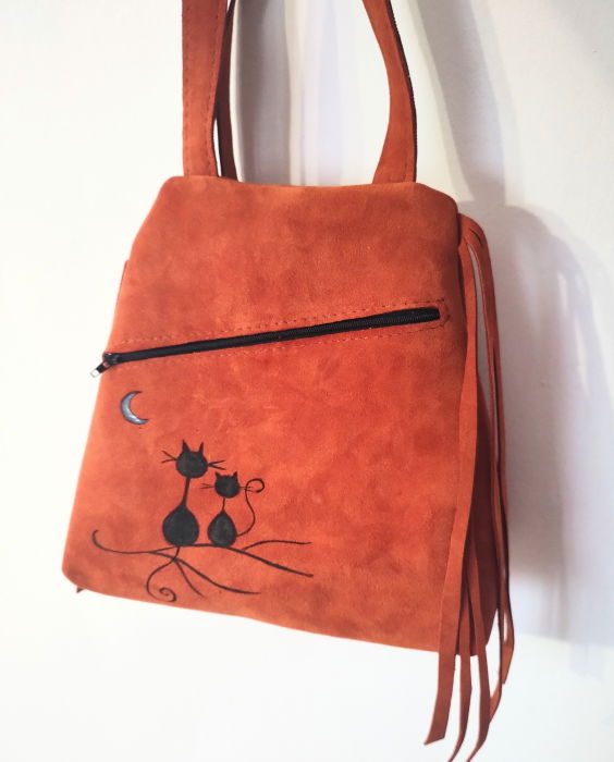 Rucsac handmade din piele naturala, cu pisicuțe [1]