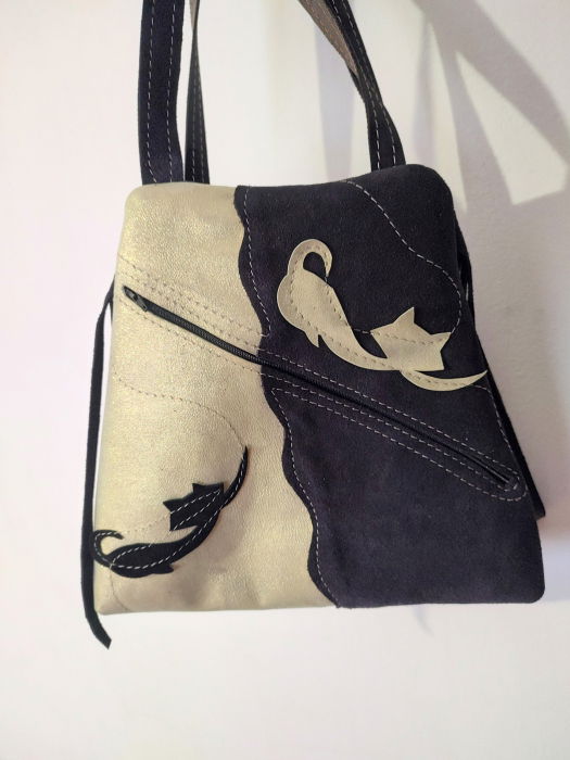 Rucsac in două nuanțe, din piele naturala cu pisicuțe [2]