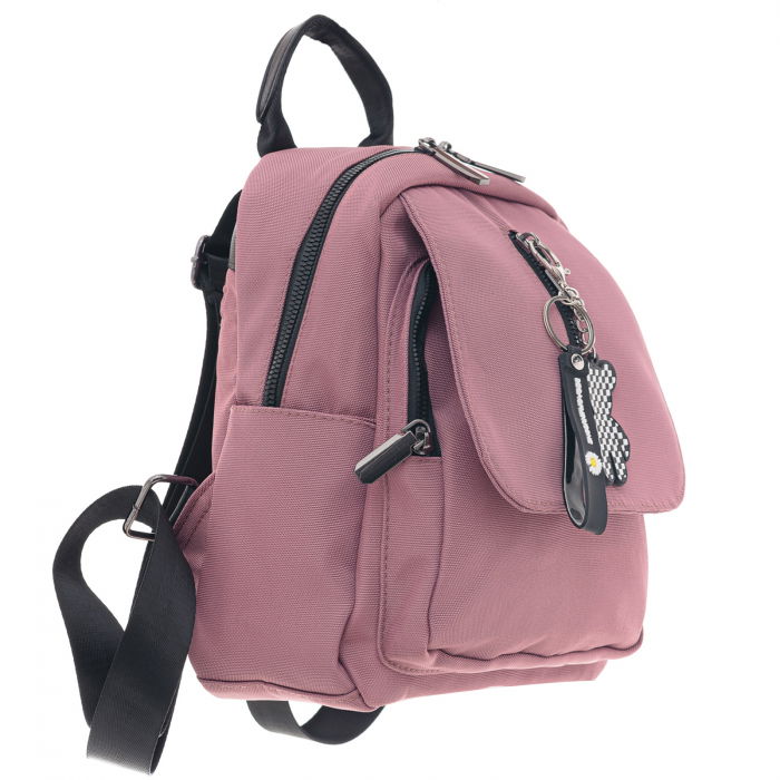 Rucsac mic chic din material textil roz mat, cu fermoar vertical [2]