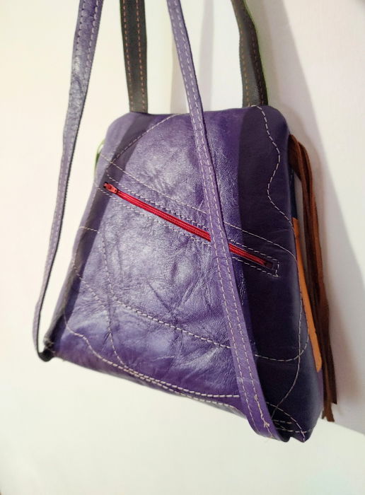 Rucsac multicolor ,din piele naturala ,cu pisicuțe colorate, unicat [2]