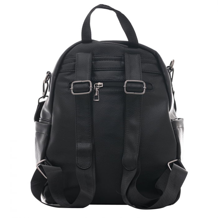 Rucsac negru din piele ecologica, cu capsa si bareta de umar cu scris [2]