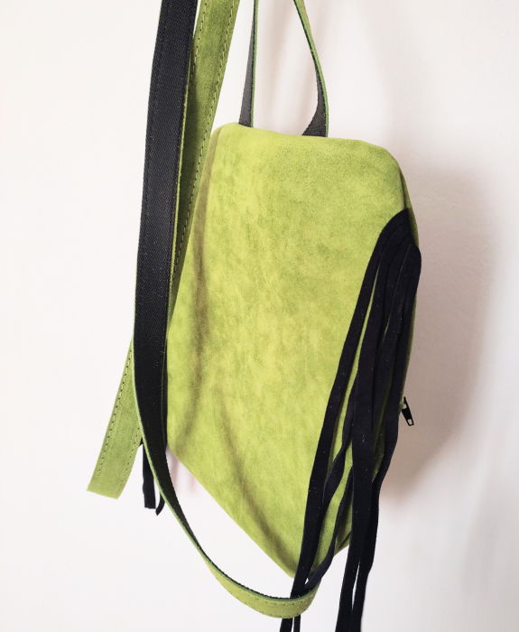 Rucsac olive din piele naturală cu bufnita , unicat [2]