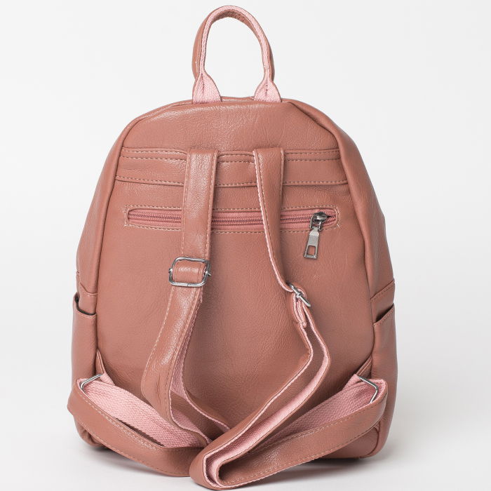 Rucsac roz cu doua fermoare verticale din piele ecologica [2]
