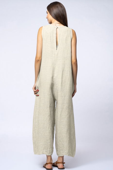 Salopeta de vara larga din in cu bretele late, bej deschis [3]