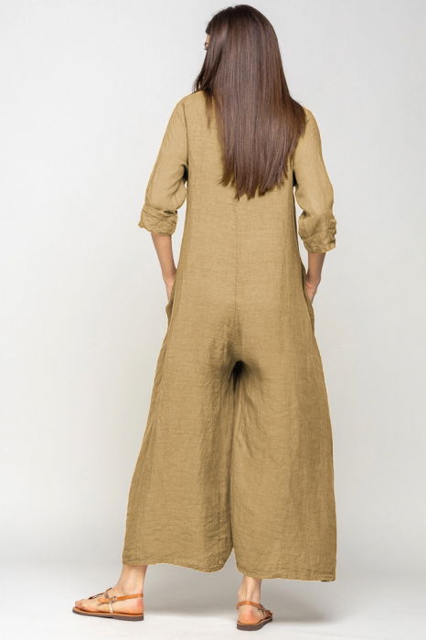 Salopeta de vara larga din in, cu maneci, camel [3]