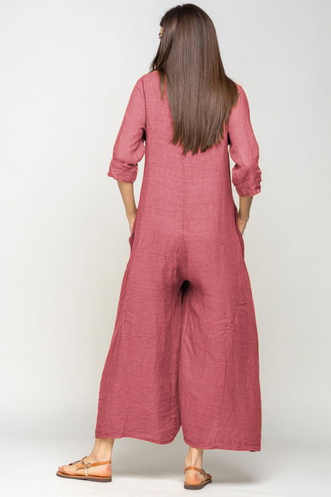 Salopeta de vara larga din in, cu maneci, roz inchis [3]