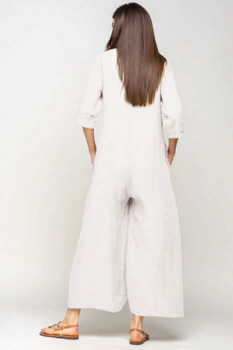 Salopeta de vara larga din in, cu maneci, alba [3]