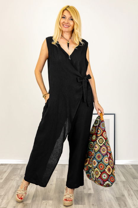 Salopeta din in cu fermoar si o parte petrecuta, neagra [2]