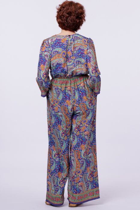 Salopeta din matase indiana cu bust petrecut, albastru, verde si turcoaz [4]