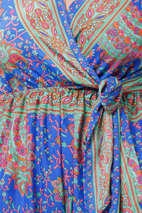 Salopeta din matase indiana cu bust petrecut, verde menta si albastru [5]