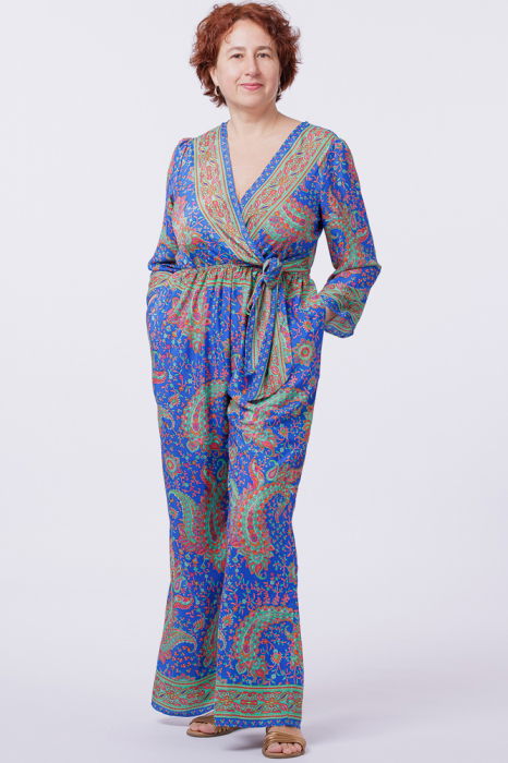 Salopeta din matase indiana cu bust petrecut, verde menta si albastru [3]