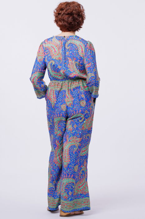 Salopeta din matase indiana cu bust petrecut, verde menta si albastru [4]