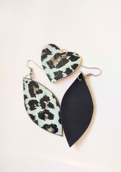 Set cercei și pandantiv  Animal Print,  din piele naturala  imprimata [2]