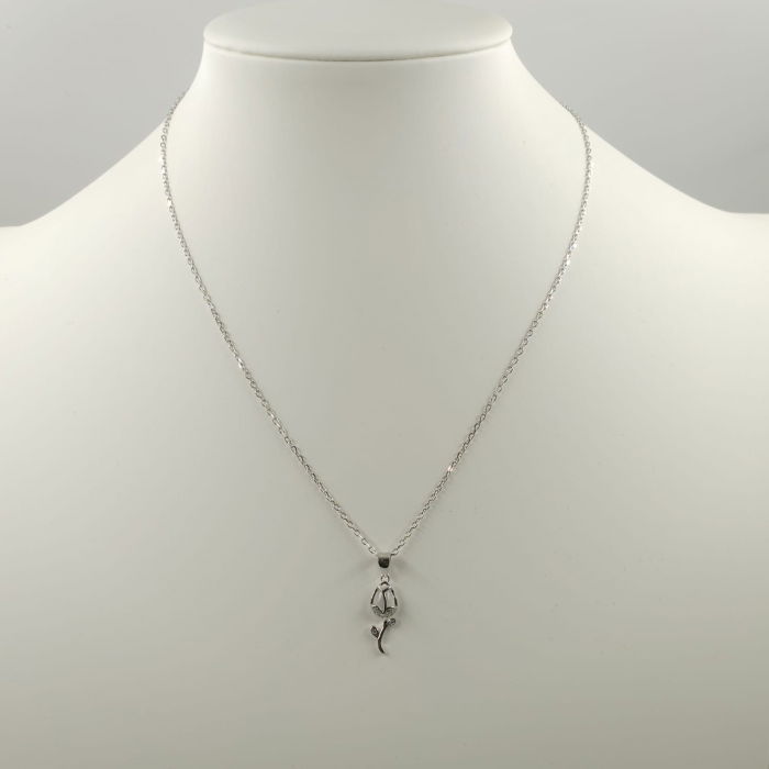 Set colier cu lant din argint 925 si pandant lalea cu sidef alb si pietre fine din cubic zirconia [2]