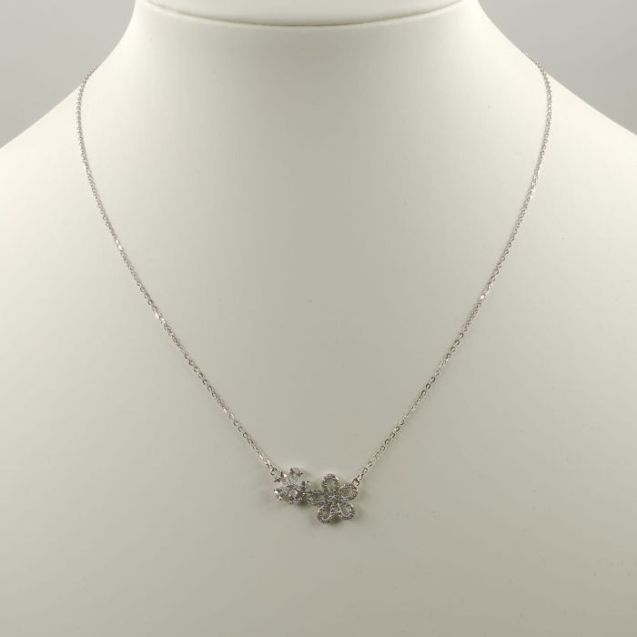 Set colier cu lant din argint 925 si pandant floricele cu pietre fine din cubic zirconia alb [7]
